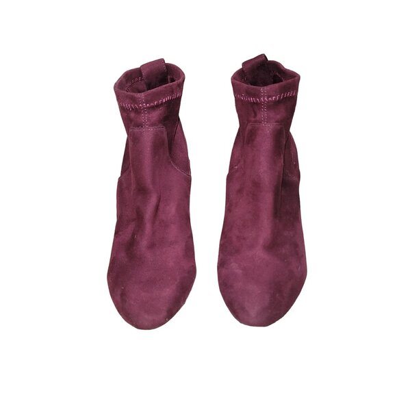 BCBG Women's Burgundy Faux Suede Ankle Sock Boots 8M Work‎ Office Whimsigoth Y2K - Picture 2 of 8